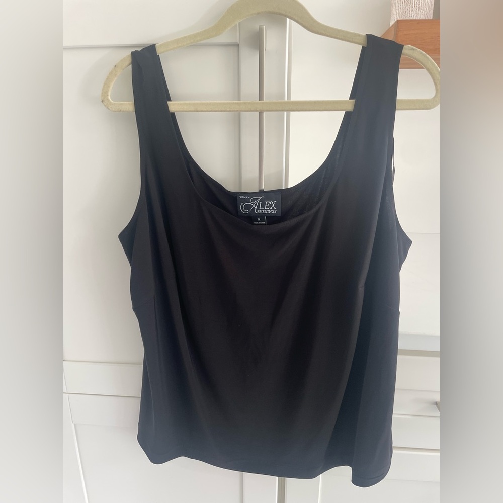 Alex Evenings Cami Black Top Blouse Shirt Holiday 1x Plus Brand New NYE Office